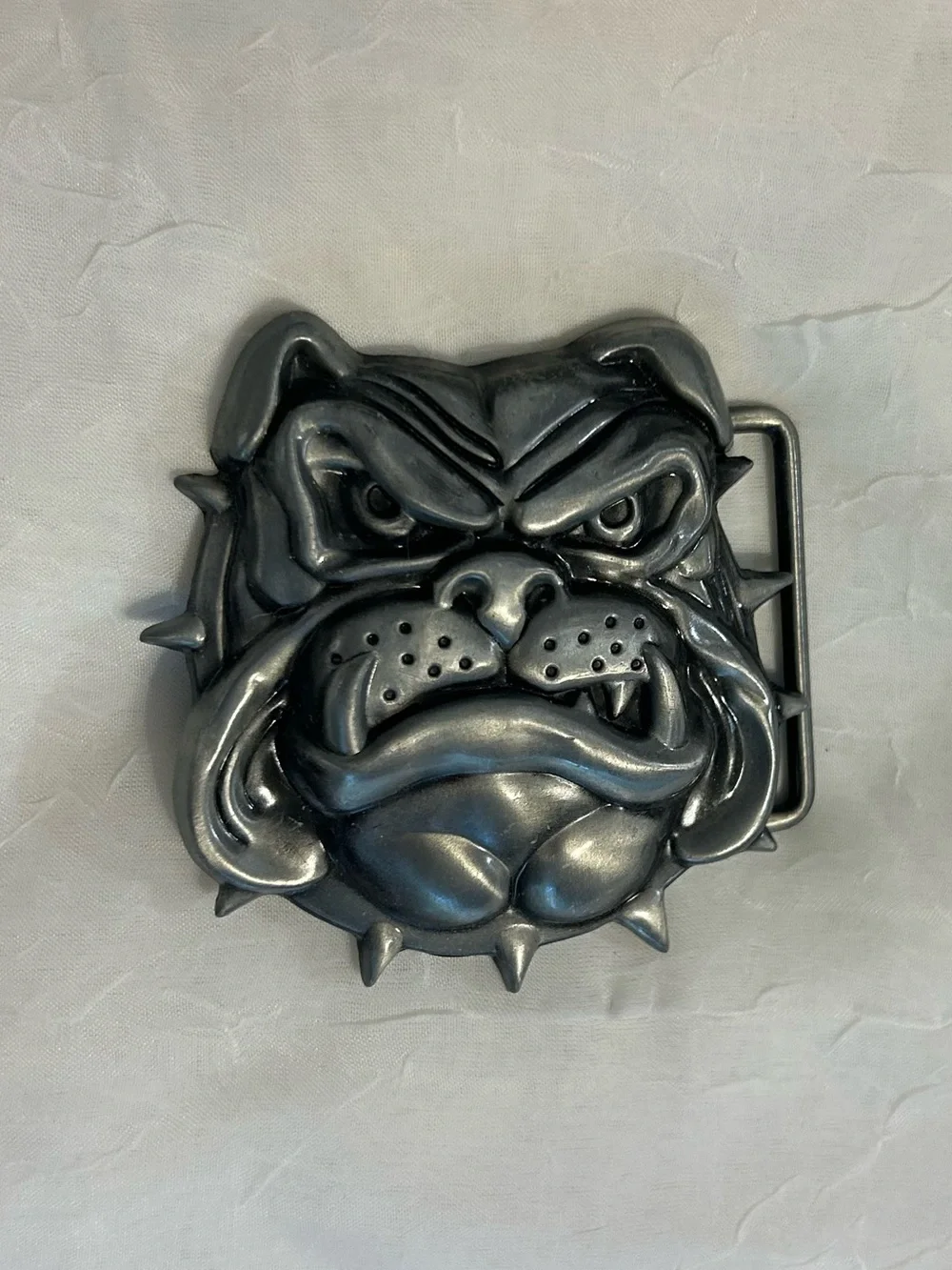 Bulldog Face Metal Belt Buckle - Silver
